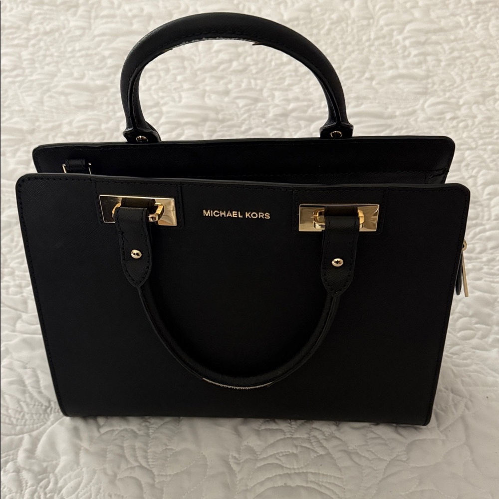 Michael Kors Elegant Black Satchel with Gold Details